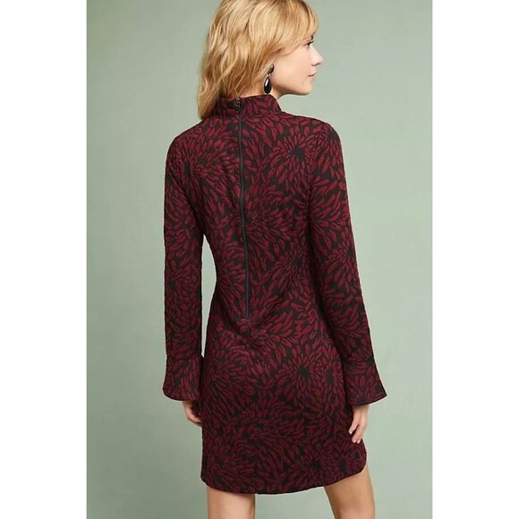 Anthropologie Hatch Red & Black Textured Bell Sleeve Tunic Zip-Up Dress M - Picture 3 of 10